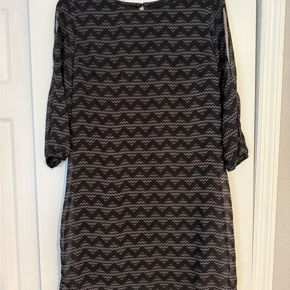 Charming Charlie Black and Gray Sheath Dress with Cuffed 3/4 Sleeves